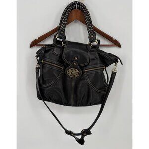 Kate Landry Black Cow Leather Satchel Tote HandBag